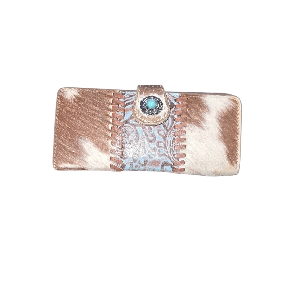 Western Cowhide and Teal Patterned Wallet